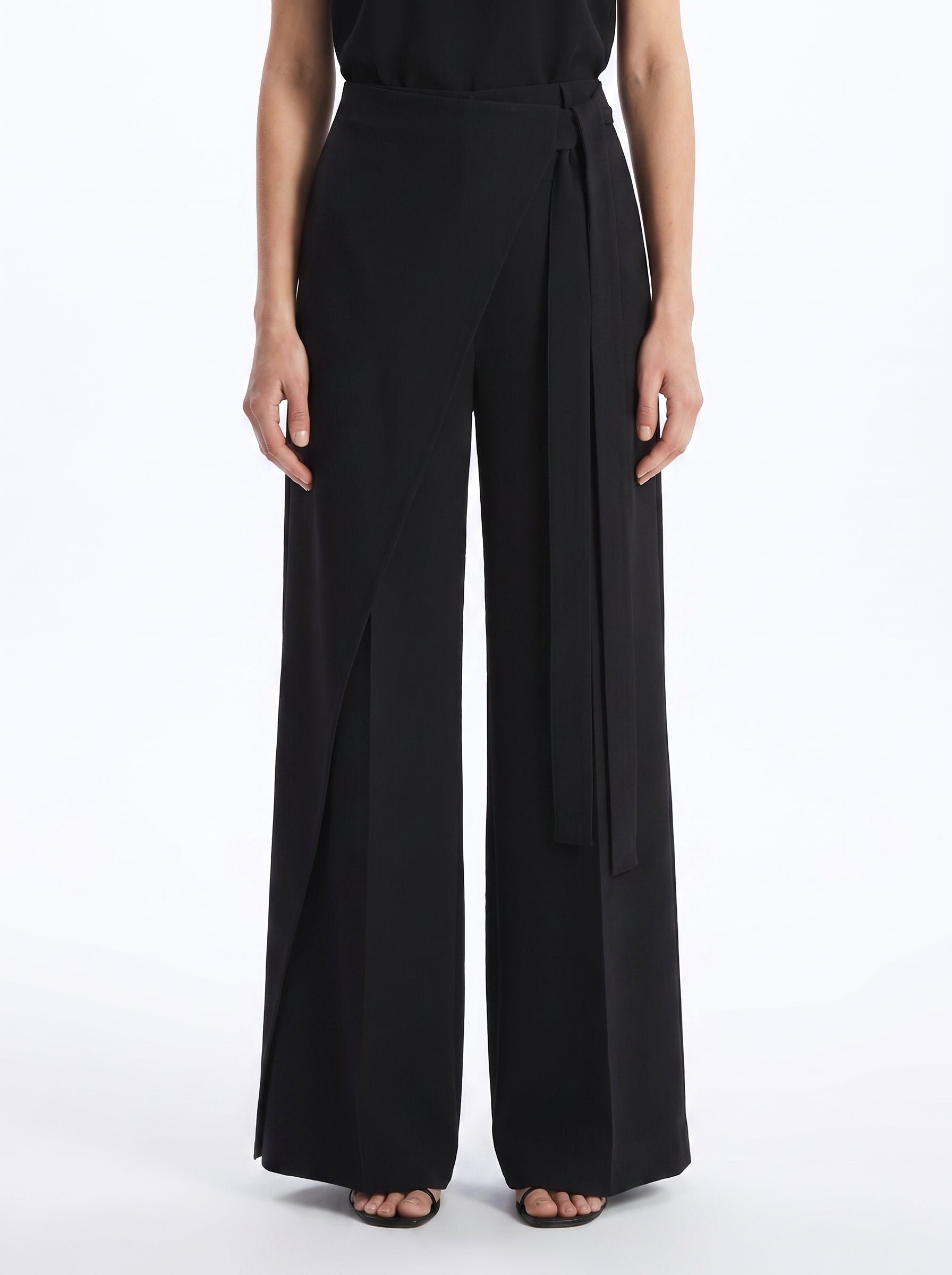 Asymmetric Wrap Wide Leg Pants - Black