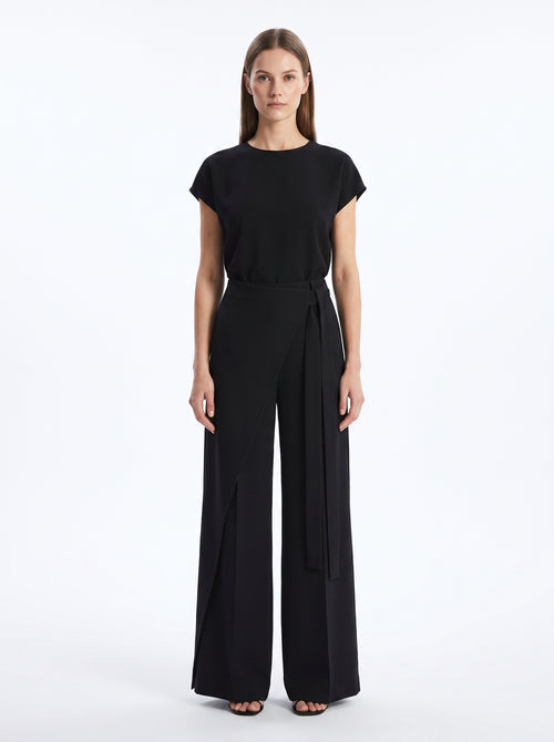 Asymmetric Wrap Wide Leg Pants - Black