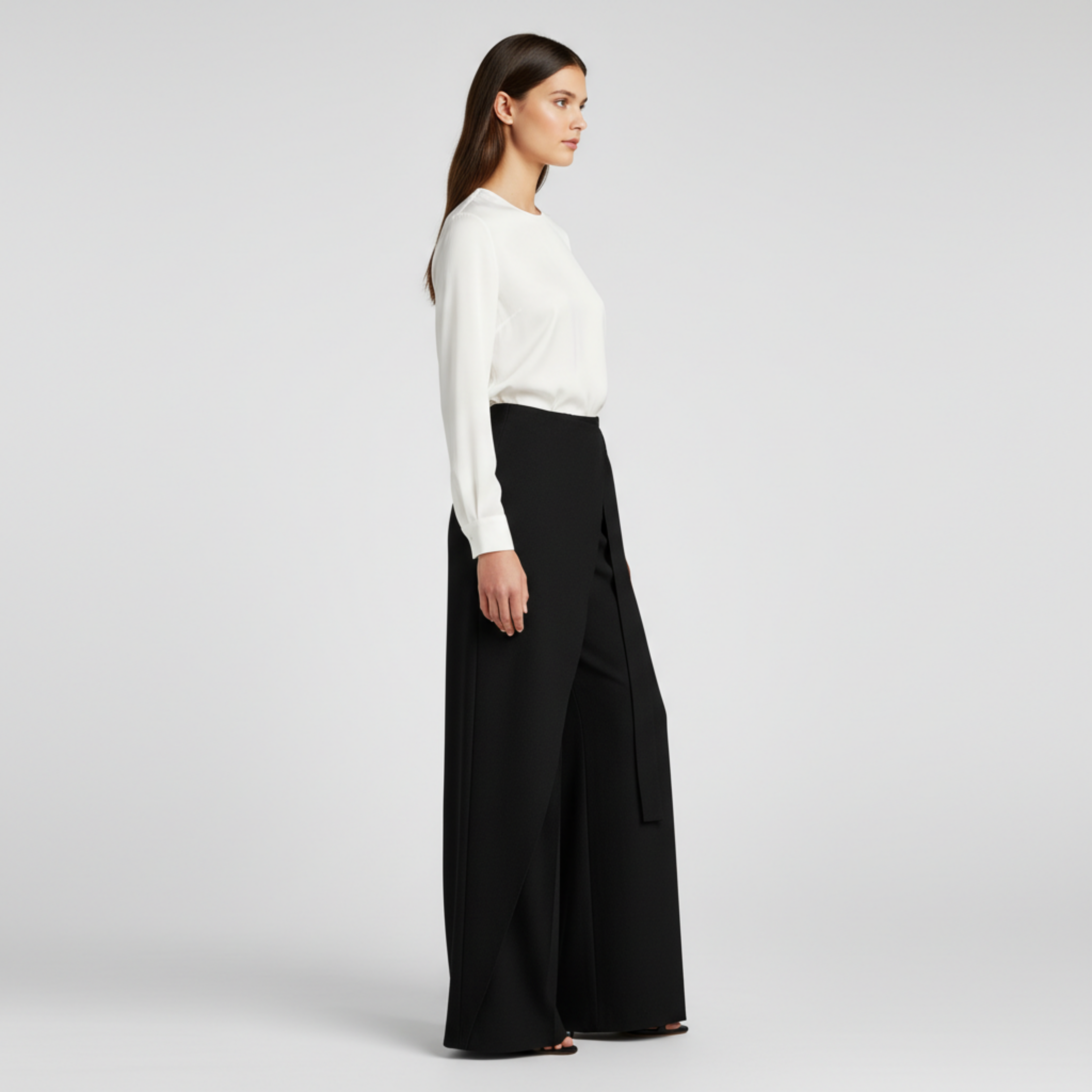 Asymmetric Wrap Wide Leg Pants - Black