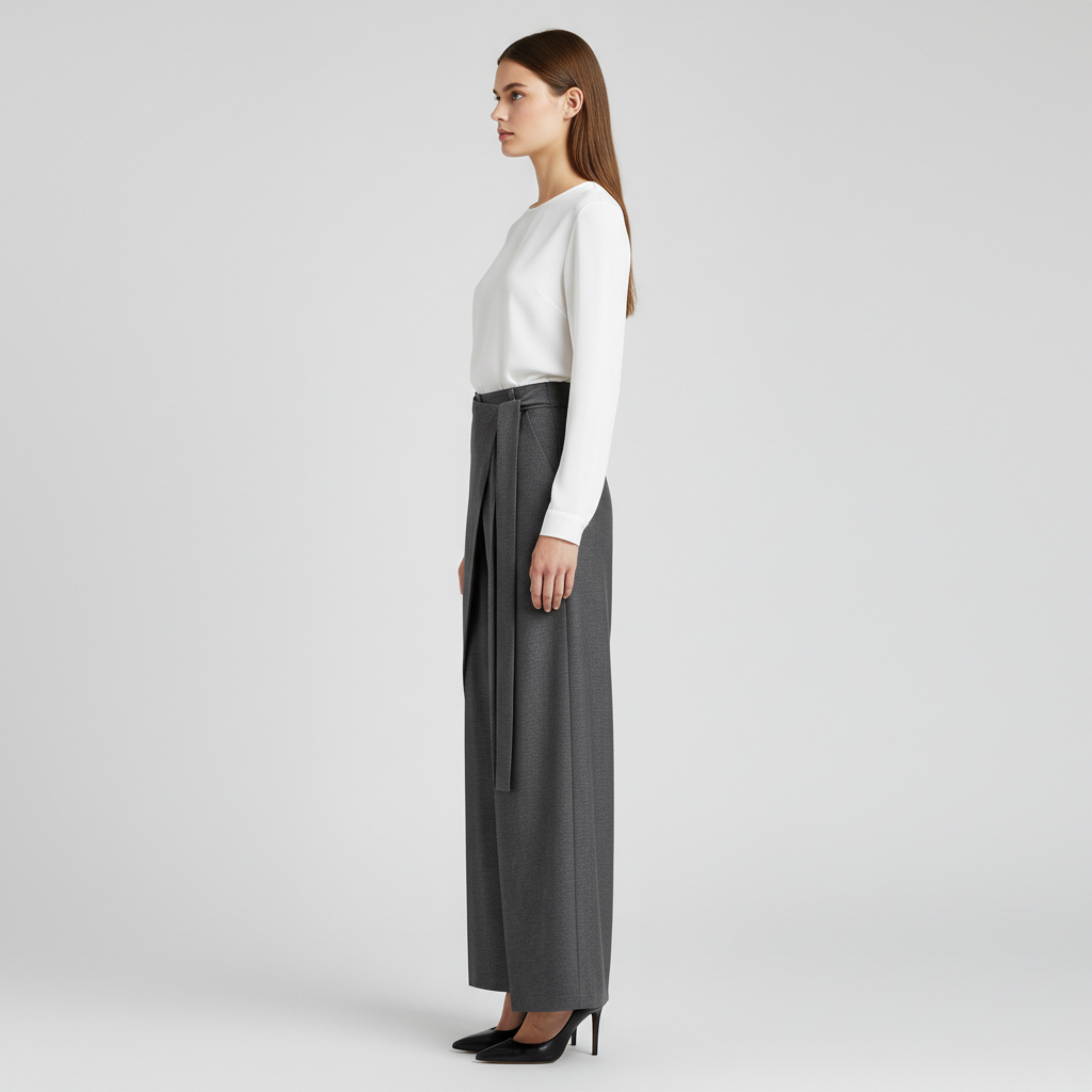 Asymmetric Wrap Wide Leg Pants - Gray