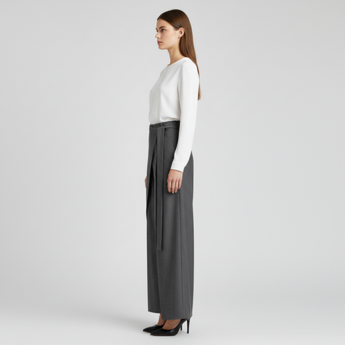 Asymmetric Wrap Wide Leg Pants - Gray