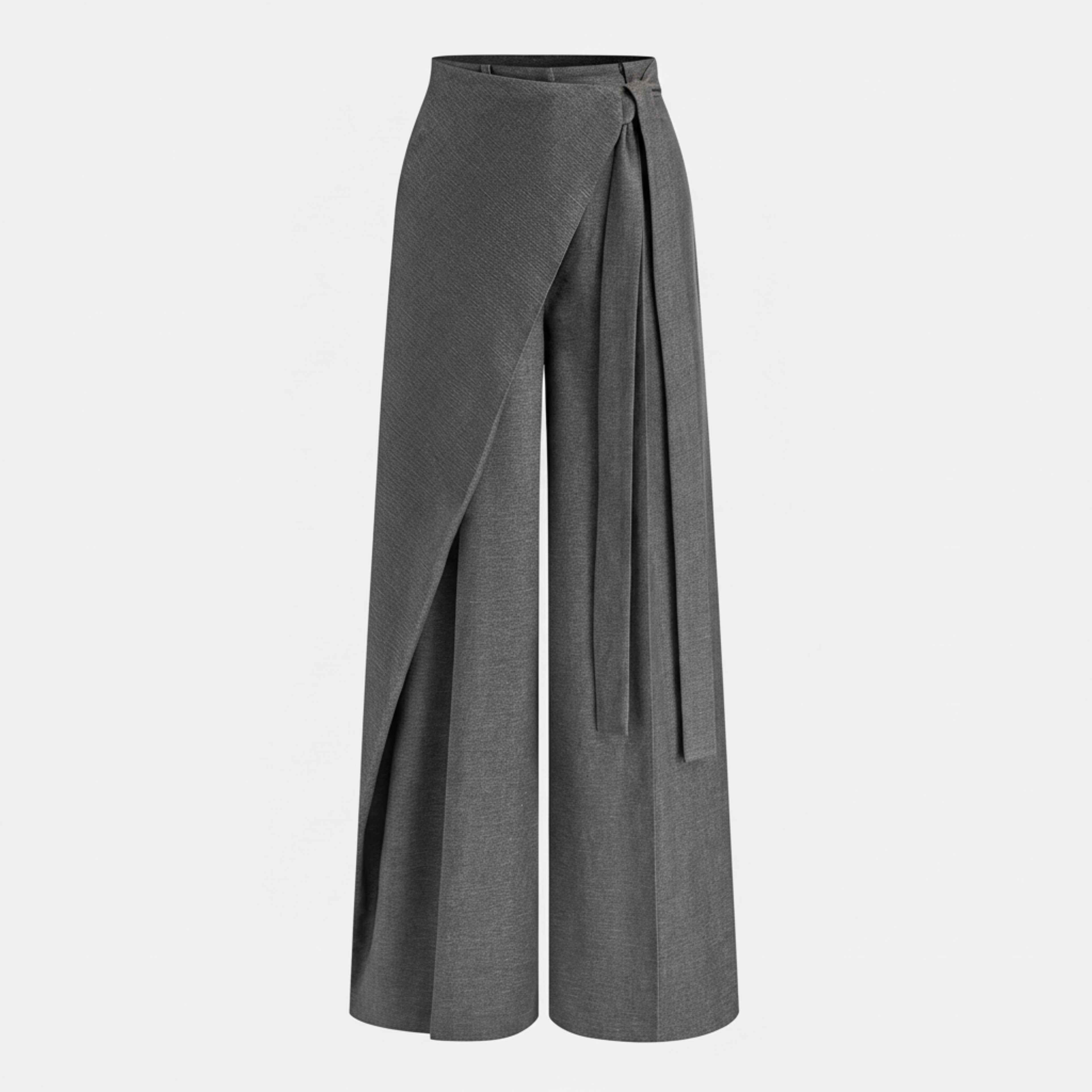 Asymmetric Wrap Wide Leg Pants - Gray