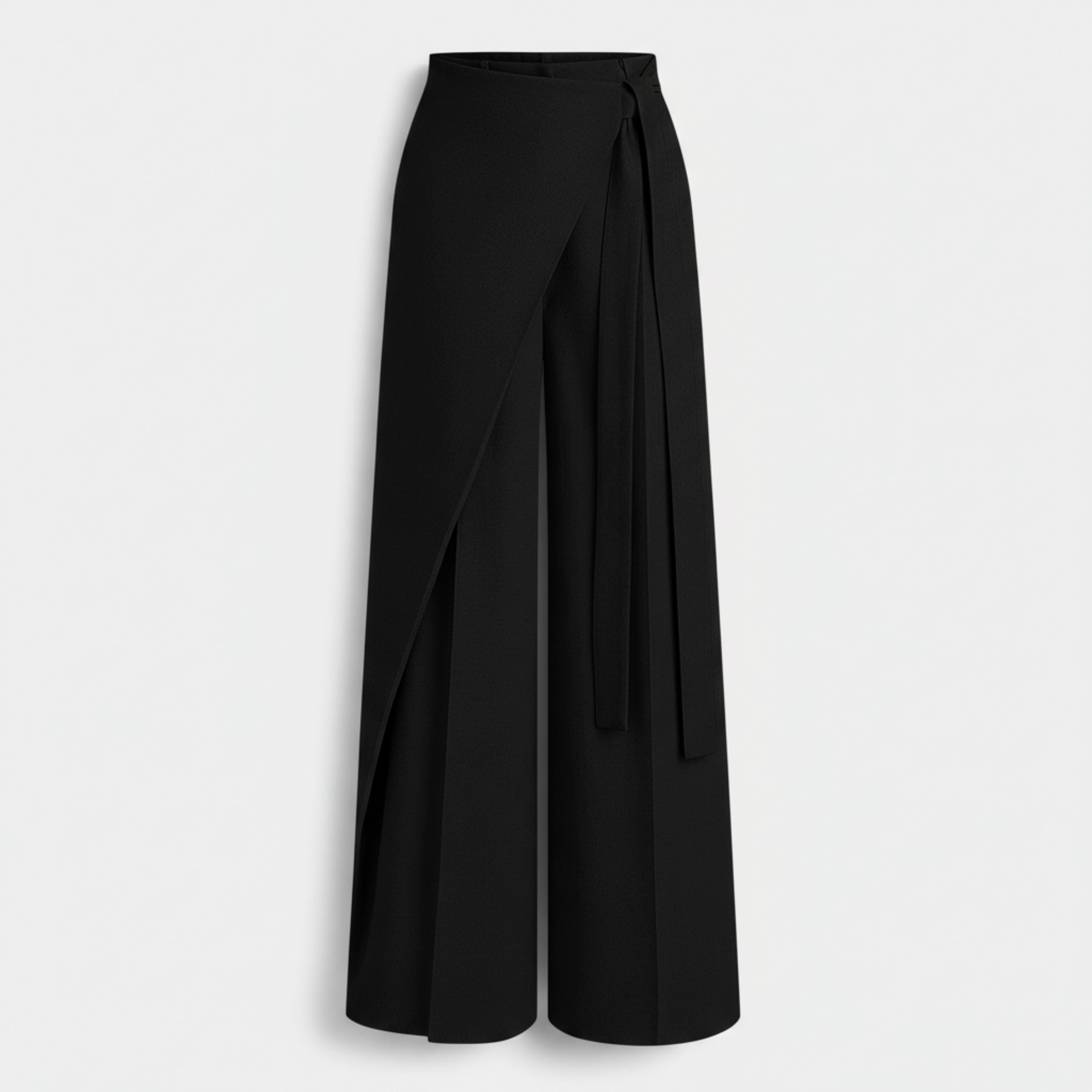 Asymmetric Wrap Wide Leg Pants - Black