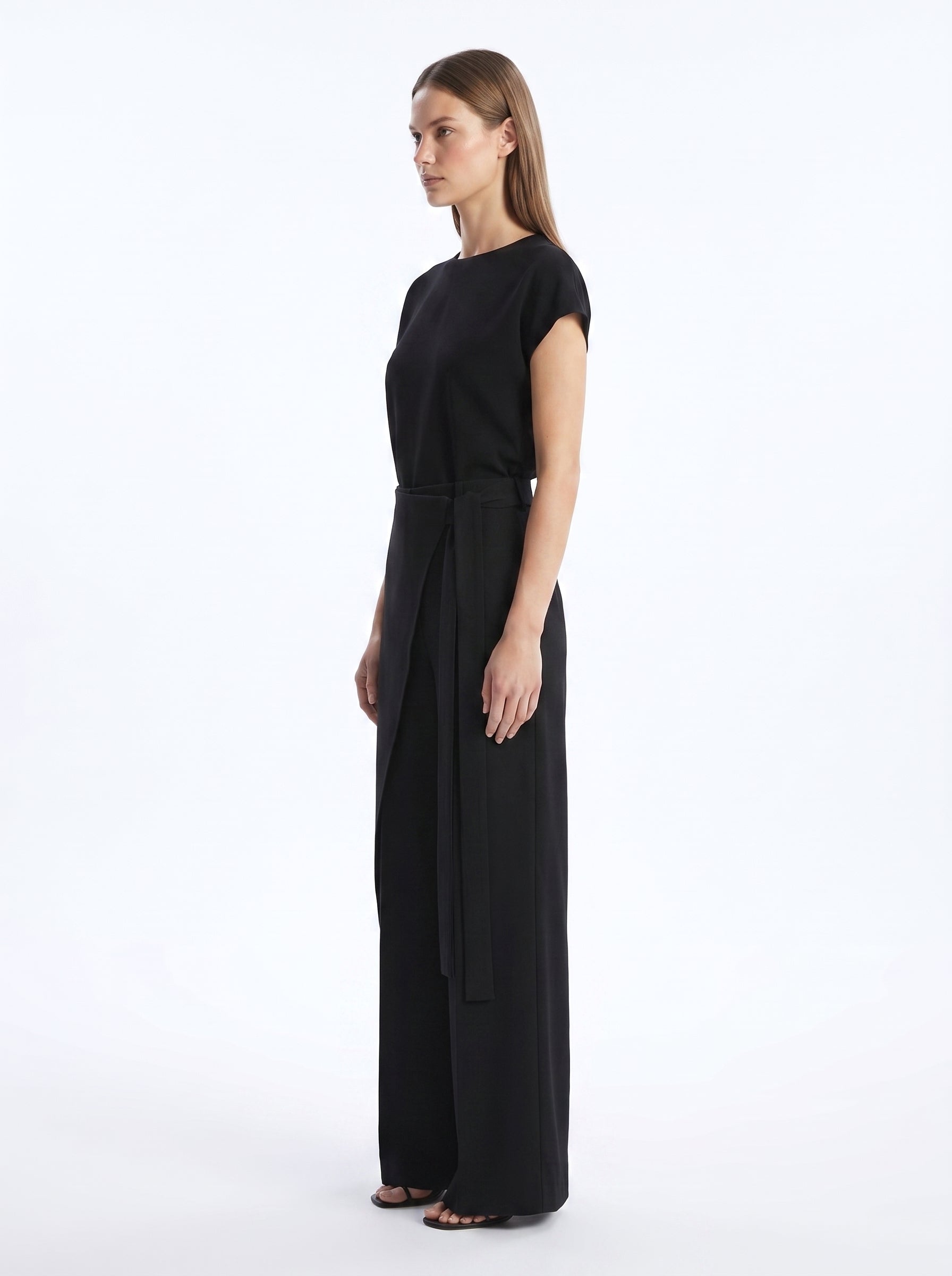 Asymmetric Wrap Wide Leg Pants - Black